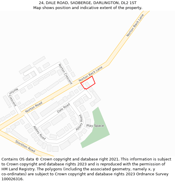 24, DALE ROAD, SADBERGE, DARLINGTON, DL2 1ST: Location map and indicative extent of plot