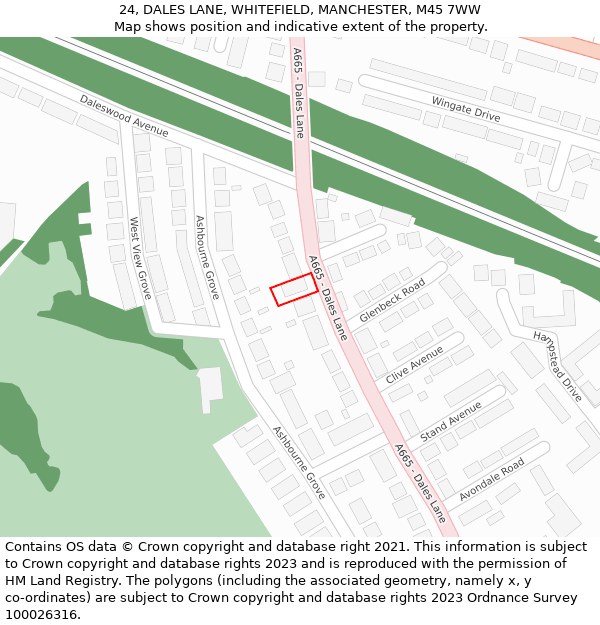 24, DALES LANE, WHITEFIELD, MANCHESTER, M45 7WW: Location map and indicative extent of plot