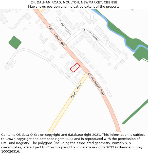 24, DALHAM ROAD, MOULTON, NEWMARKET, CB8 8SB: Location map and indicative extent of plot