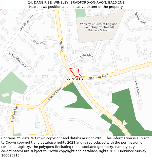 24, DANE RISE, WINSLEY, BRADFORD-ON-AVON, BA15 2NB: Location map and indicative extent of plot