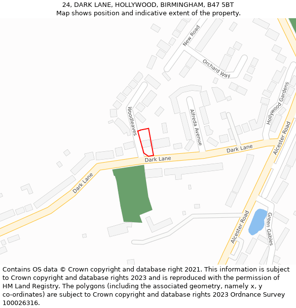 24, DARK LANE, HOLLYWOOD, BIRMINGHAM, B47 5BT: Location map and indicative extent of plot