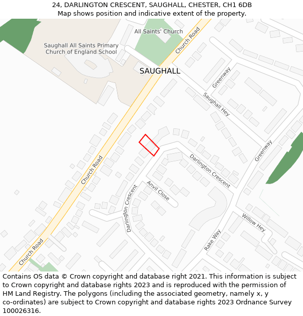 24, DARLINGTON CRESCENT, SAUGHALL, CHESTER, CH1 6DB: Location map and indicative extent of plot