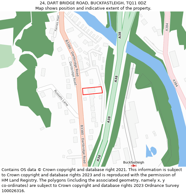 24, DART BRIDGE ROAD, BUCKFASTLEIGH, TQ11 0DZ: Location map and indicative extent of plot