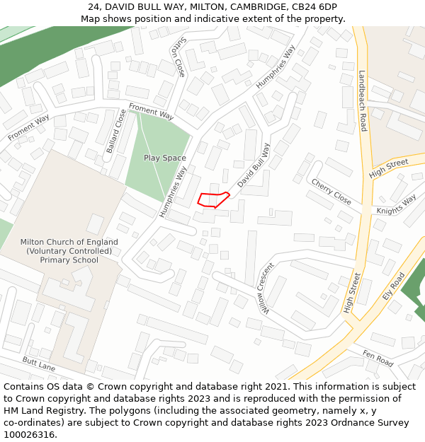 24, DAVID BULL WAY, MILTON, CAMBRIDGE, CB24 6DP: Location map and indicative extent of plot