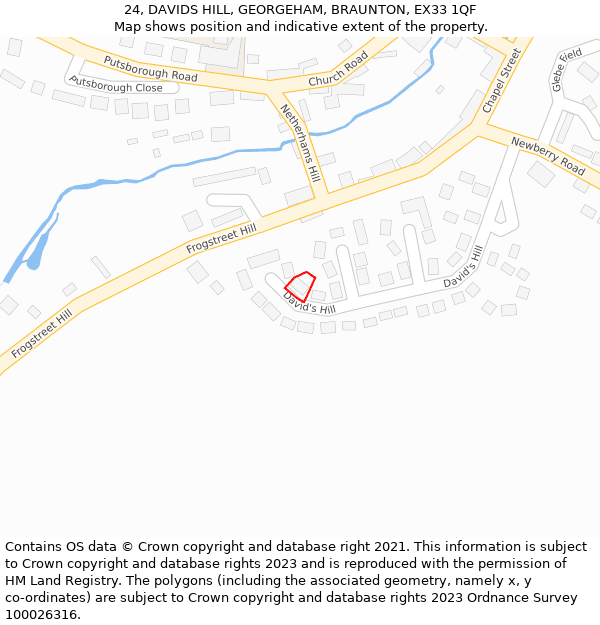 24, DAVIDS HILL, GEORGEHAM, BRAUNTON, EX33 1QF: Location map and indicative extent of plot
