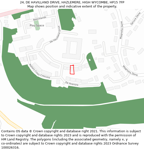 24, DE HAVILLAND DRIVE, HAZLEMERE, HIGH WYCOMBE, HP15 7FP: Location map and indicative extent of plot