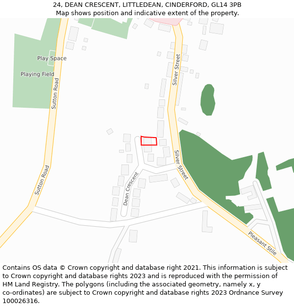 24, DEAN CRESCENT, LITTLEDEAN, CINDERFORD, GL14 3PB: Location map and indicative extent of plot