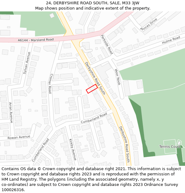 24, DERBYSHIRE ROAD SOUTH, SALE, M33 3JW: Location map and indicative extent of plot