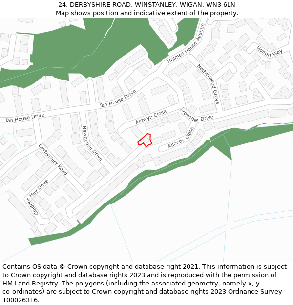 24, DERBYSHIRE ROAD, WINSTANLEY, WIGAN, WN3 6LN: Location map and indicative extent of plot