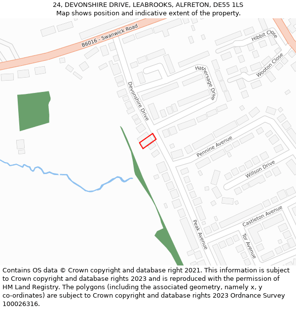 24, DEVONSHIRE DRIVE, LEABROOKS, ALFRETON, DE55 1LS: Location map and indicative extent of plot