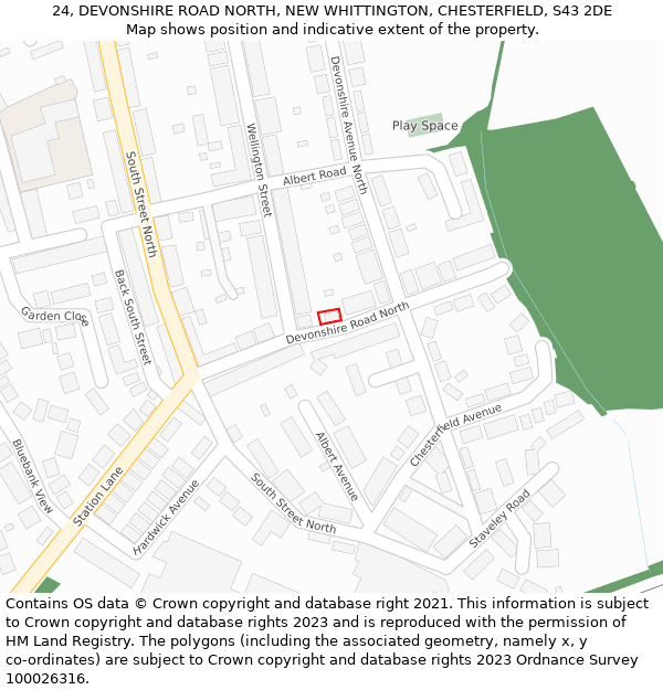 24, DEVONSHIRE ROAD NORTH, NEW WHITTINGTON, CHESTERFIELD, S43 2DE: Location map and indicative extent of plot