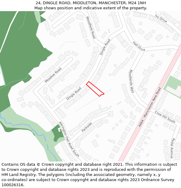 24, DINGLE ROAD, MIDDLETON, MANCHESTER, M24 1NH: Location map and indicative extent of plot