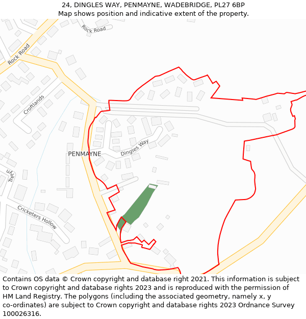 24, DINGLES WAY, PENMAYNE, WADEBRIDGE, PL27 6BP: Location map and indicative extent of plot