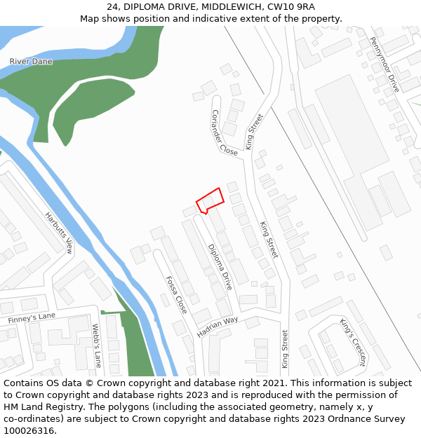 24, DIPLOMA DRIVE, MIDDLEWICH, CW10 9RA: Location map and indicative extent of plot