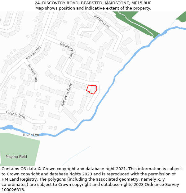 24, DISCOVERY ROAD, BEARSTED, MAIDSTONE, ME15 8HF: Location map and indicative extent of plot