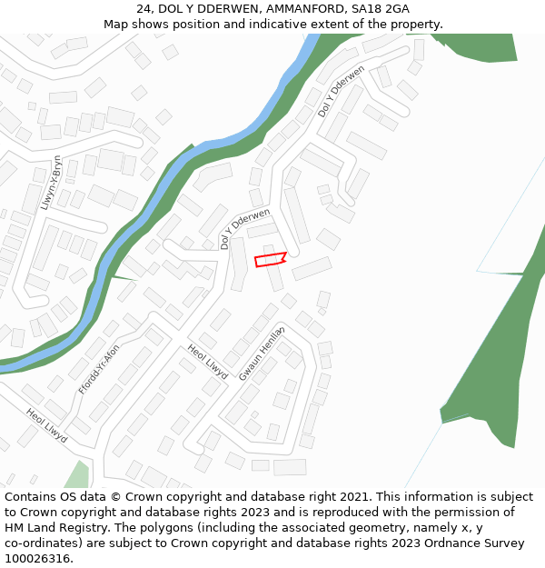 24, DOL Y DDERWEN, AMMANFORD, SA18 2GA: Location map and indicative extent of plot