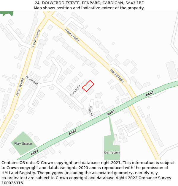 24, DOLWERDD ESTATE, PENPARC, CARDIGAN, SA43 1RF: Location map and indicative extent of plot