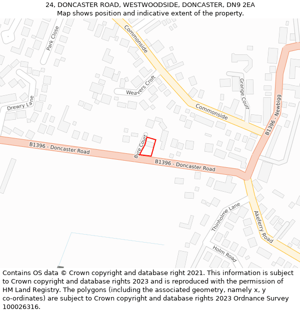 24, DONCASTER ROAD, WESTWOODSIDE, DONCASTER, DN9 2EA: Location map and indicative extent of plot