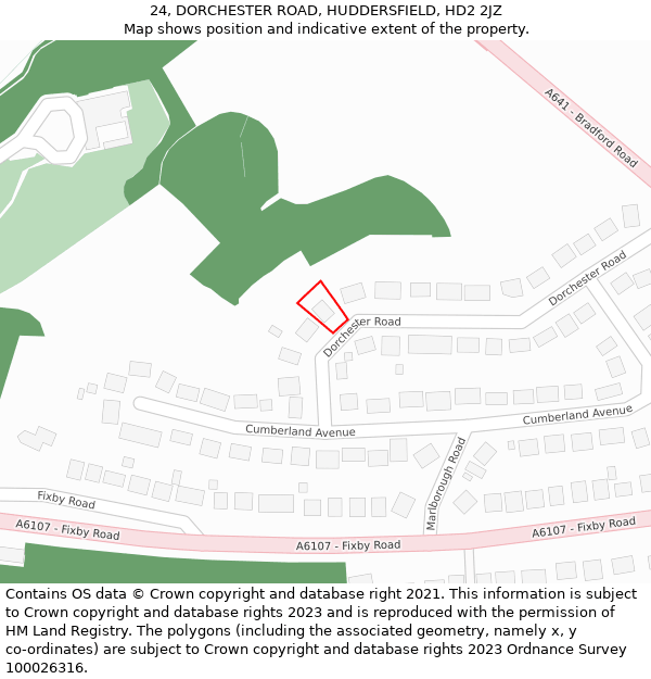24, DORCHESTER ROAD, HUDDERSFIELD, HD2 2JZ: Location map and indicative extent of plot