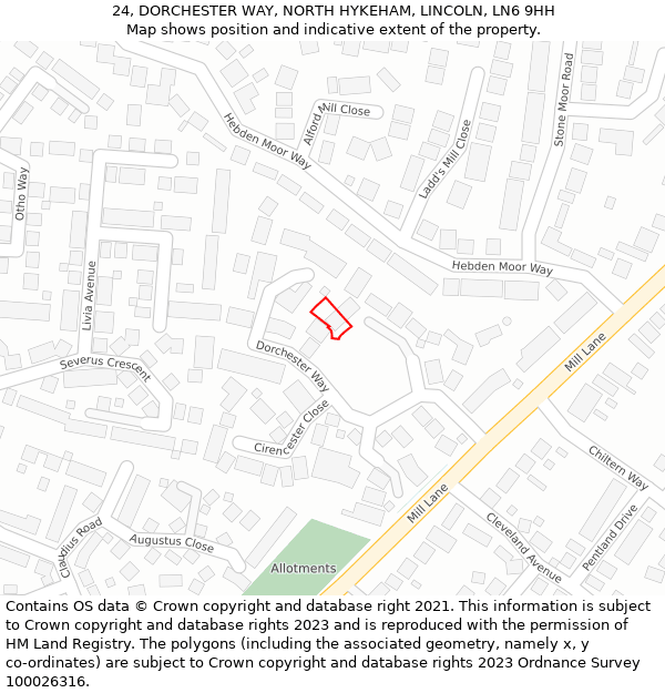 24, DORCHESTER WAY, NORTH HYKEHAM, LINCOLN, LN6 9HH: Location map and indicative extent of plot