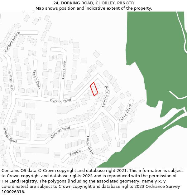 24, DORKING ROAD, CHORLEY, PR6 8TR: Location map and indicative extent of plot