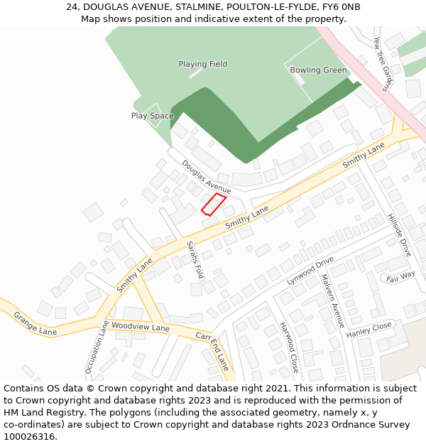 24, DOUGLAS AVENUE, STALMINE, POULTON-LE-FYLDE, FY6 0NB: Location map and indicative extent of plot