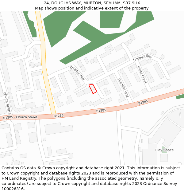 24, DOUGLAS WAY, MURTON, SEAHAM, SR7 9HX: Location map and indicative extent of plot