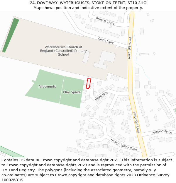 24, DOVE WAY, WATERHOUSES, STOKE-ON-TRENT, ST10 3HG: Location map and indicative extent of plot