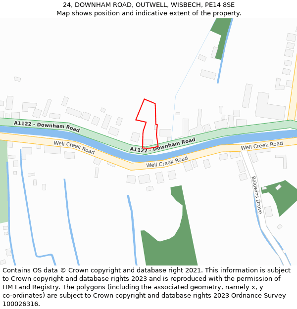 24, DOWNHAM ROAD, OUTWELL, WISBECH, PE14 8SE: Location map and indicative extent of plot