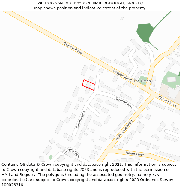 24, DOWNSMEAD, BAYDON, MARLBOROUGH, SN8 2LQ: Location map and indicative extent of plot