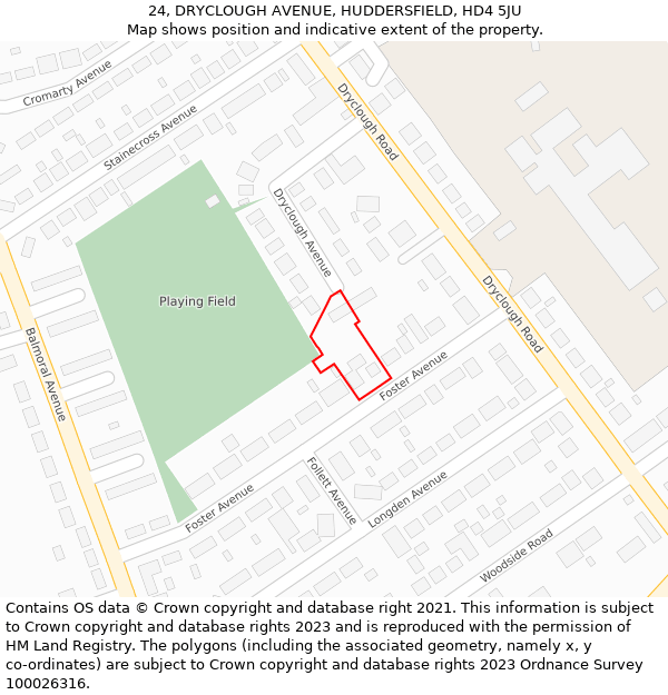 24, DRYCLOUGH AVENUE, HUDDERSFIELD, HD4 5JU: Location map and indicative extent of plot