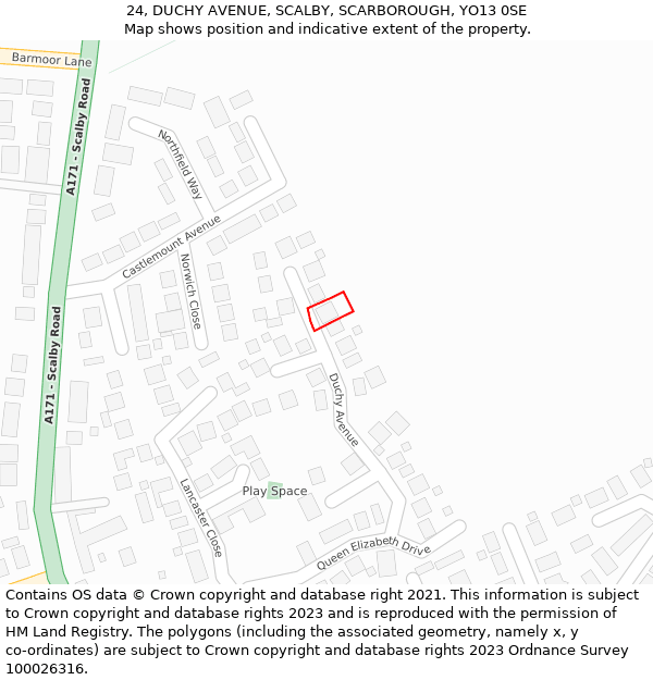 24, DUCHY AVENUE, SCALBY, SCARBOROUGH, YO13 0SE: Location map and indicative extent of plot