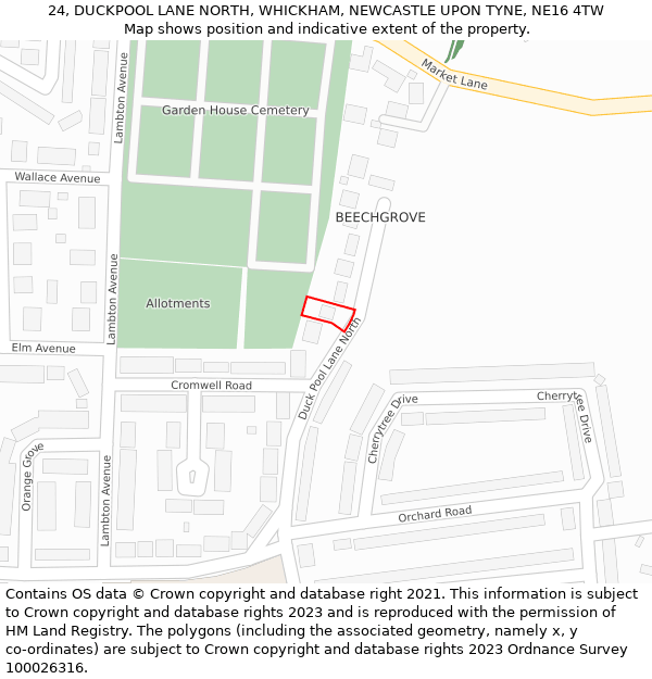 24, DUCKPOOL LANE NORTH, WHICKHAM, NEWCASTLE UPON TYNE, NE16 4TW: Location map and indicative extent of plot