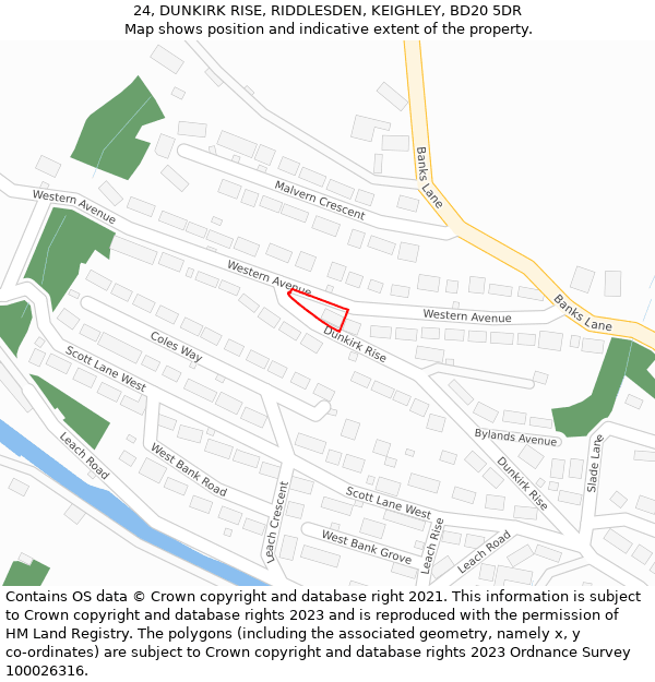 24, DUNKIRK RISE, RIDDLESDEN, KEIGHLEY, BD20 5DR: Location map and indicative extent of plot