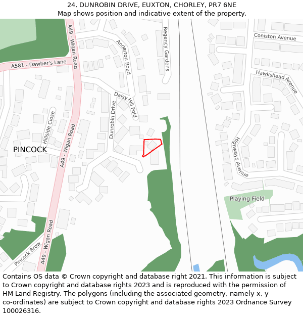 24, DUNROBIN DRIVE, EUXTON, CHORLEY, PR7 6NE: Location map and indicative extent of plot