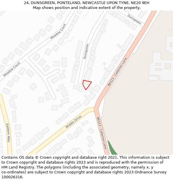 24, DUNSGREEN, PONTELAND, NEWCASTLE UPON TYNE, NE20 9EH: Location map and indicative extent of plot