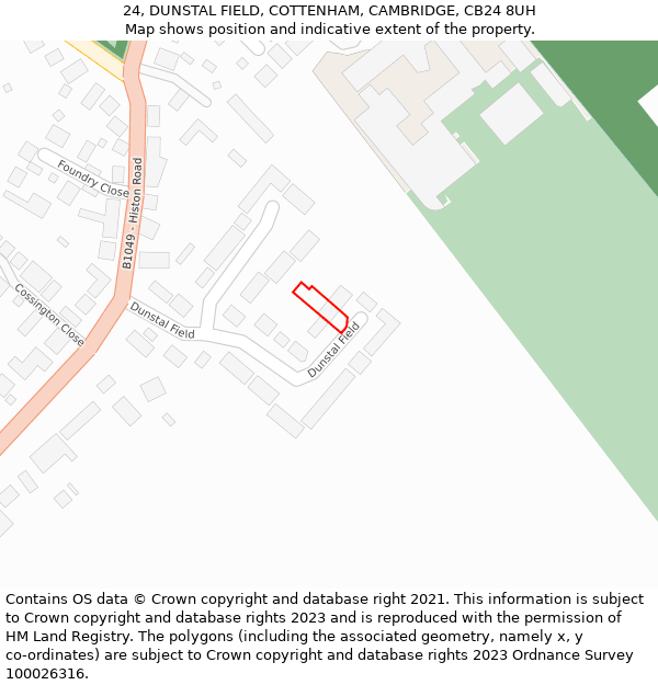 24, DUNSTAL FIELD, COTTENHAM, CAMBRIDGE, CB24 8UH: Location map and indicative extent of plot