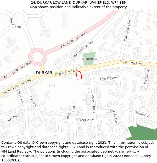 24, DURKAR LOW LANE, DURKAR, WAKEFIELD, WF4 3BN: Location map and indicative extent of plot