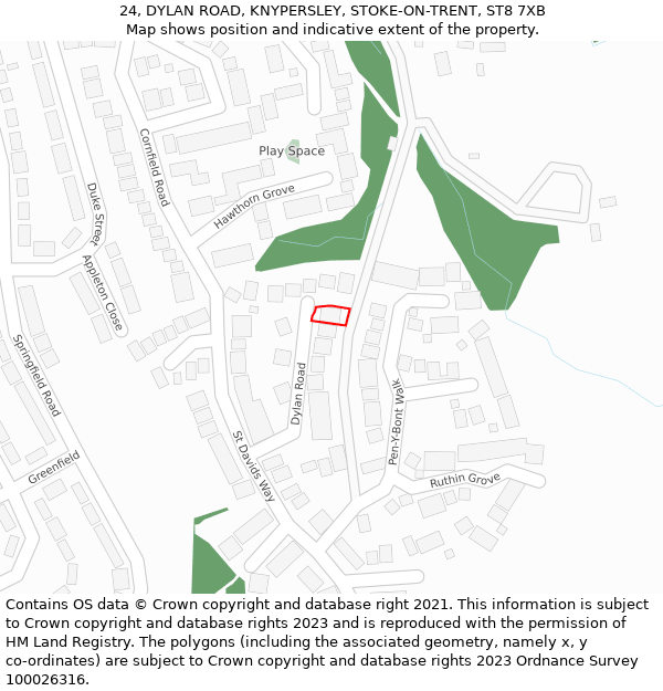 24, DYLAN ROAD, KNYPERSLEY, STOKE-ON-TRENT, ST8 7XB: Location map and indicative extent of plot