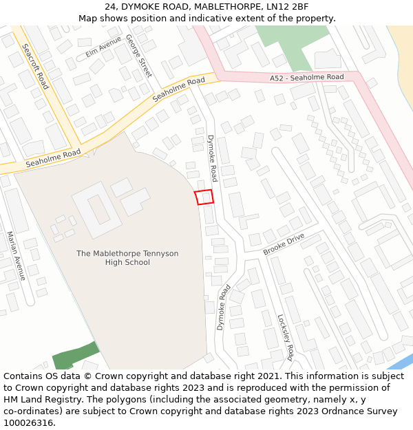 24, DYMOKE ROAD, MABLETHORPE, LN12 2BF: Location map and indicative extent of plot