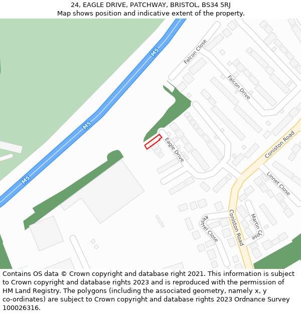 24, EAGLE DRIVE, PATCHWAY, BRISTOL, BS34 5RJ: Location map and indicative extent of plot