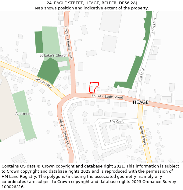 24, EAGLE STREET, HEAGE, BELPER, DE56 2AJ: Location map and indicative extent of plot