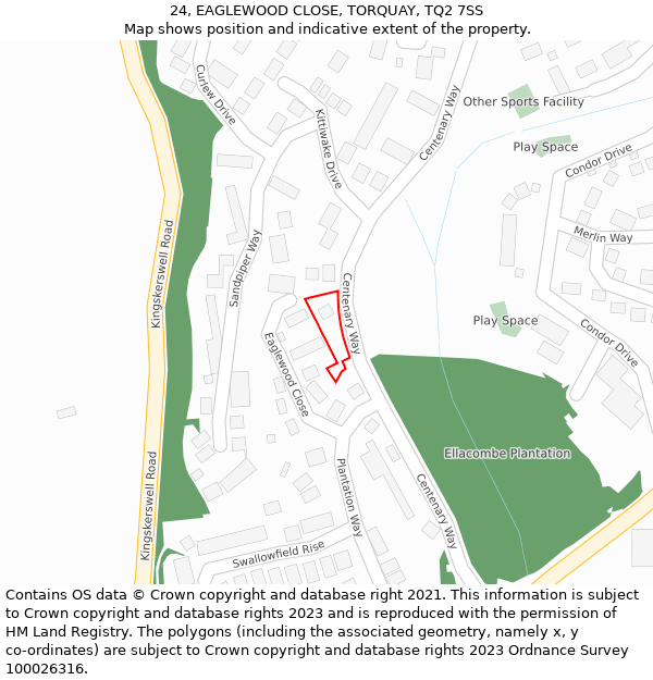 24, EAGLEWOOD CLOSE, TORQUAY, TQ2 7SS: Location map and indicative extent of plot