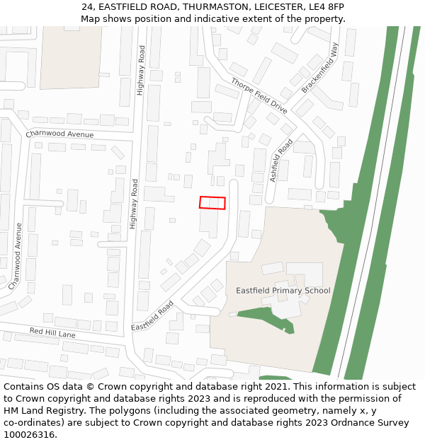 24, EASTFIELD ROAD, THURMASTON, LEICESTER, LE4 8FP: Location map and indicative extent of plot