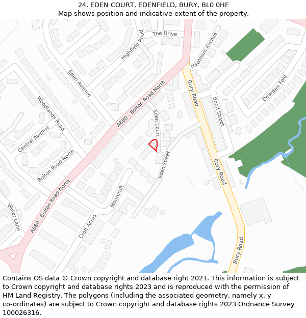 24, EDEN COURT, EDENFIELD, BURY, BL0 0HF: Location map and indicative extent of plot