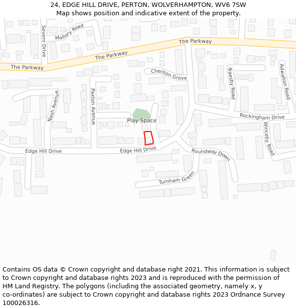 24, EDGE HILL DRIVE, PERTON, WOLVERHAMPTON, WV6 7SW: Location map and indicative extent of plot