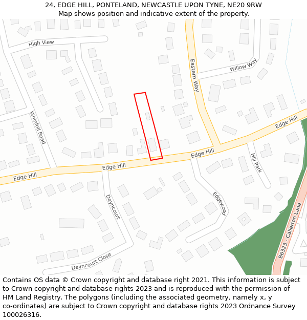 24, EDGE HILL, PONTELAND, NEWCASTLE UPON TYNE, NE20 9RW: Location map and indicative extent of plot