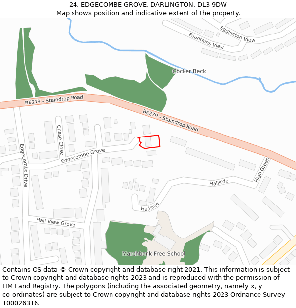 24, EDGECOMBE GROVE, DARLINGTON, DL3 9DW: Location map and indicative extent of plot