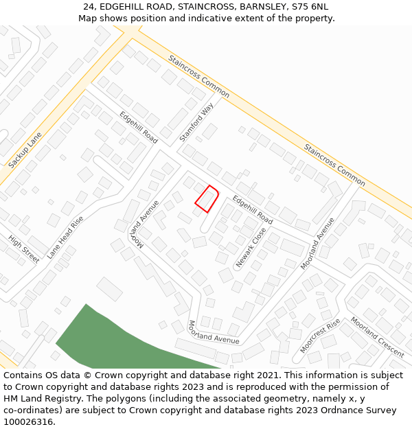 24, EDGEHILL ROAD, STAINCROSS, BARNSLEY, S75 6NL: Location map and indicative extent of plot