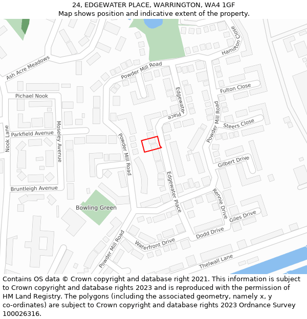 24, EDGEWATER PLACE, WARRINGTON, WA4 1GF: Location map and indicative extent of plot